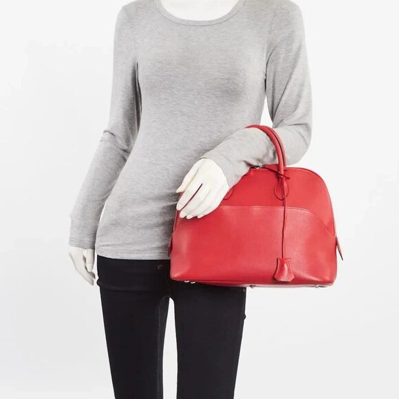 Hermes 30cm Rouge Casaque Swift Leather Palladium Plated Bolide 1923 Bag - Picture 10 of 12